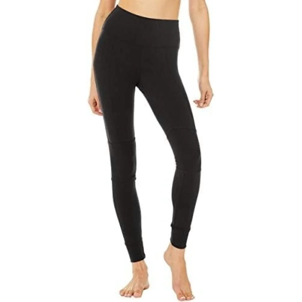 Alo Yoga Avenue High Waist Moto Ribbed Leggings Black Small W5541R